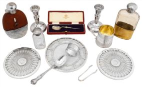 A George III silver christening mug and other silver and plated items