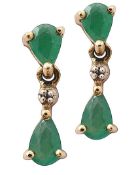 A pair of 9ct gold, emerald and diamond ear-pendants