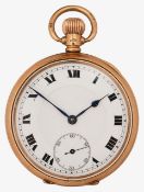 A 9ct gold open faced self winding pocket watch