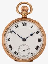 A 9ct gold open faced keyless pocket watch