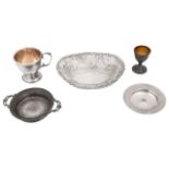 An Edwardian silver dish and other silver