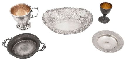 An Edwardian silver dish and other silver