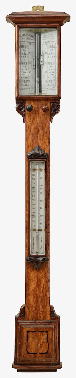 A late Victorian oak stick barometer by Wright & Co Westminster