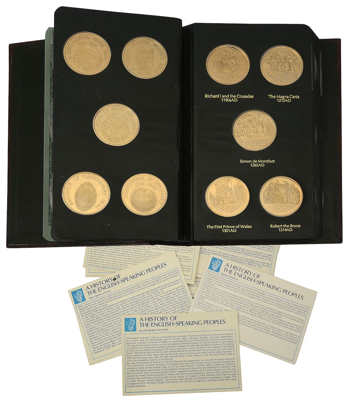 A History of the English-Speaking Peoples. A set of 50 22ct gold plated silver medals