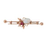 A mid Victorian gem-set and yellow gold insect bar brooch