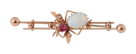 A mid Victorian gem-set and yellow gold insect bar brooch