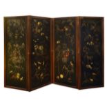 An early Victorian rosewood framed four fold room screen