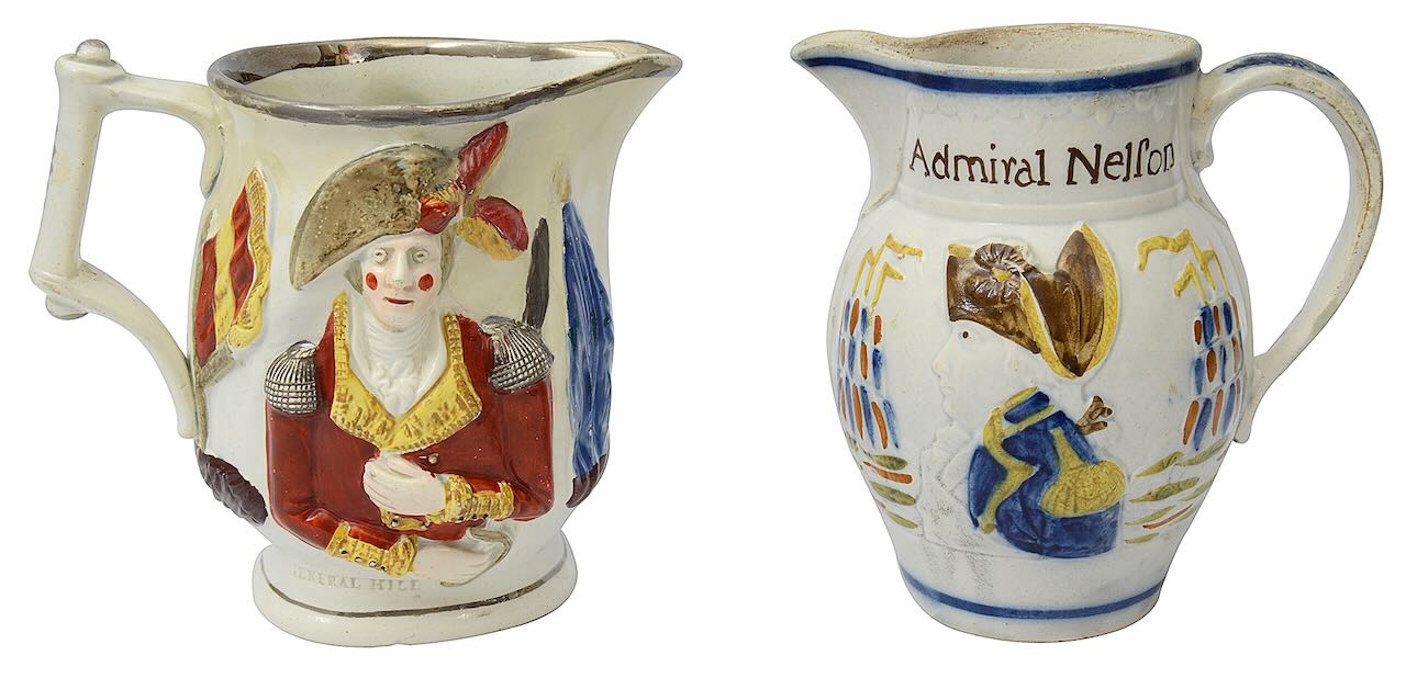 Two early 19th century Staffordshire pearlware commemorative jugs