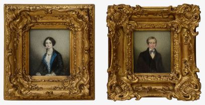 Mid 19th Century British School. A pair of portrait miniatures c.1840