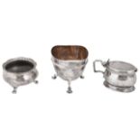 A silver cauldron salt, a sugar basin and a George III mustard pot