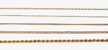 A collection of 9ct chains
