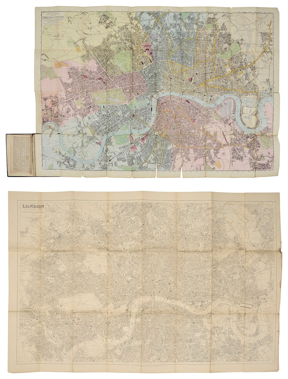 London. Reynolds' Large Coloured Map of London and another