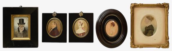 Mid 19th century British School. Five portrait miniatures