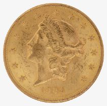 An American 1904 $20 dollar double eagle Liberty gold coin