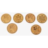 France. Napoleon III, Six gold 20 Francs, 1865 x 2, 1866, 1867 x 2, 1868, (6)