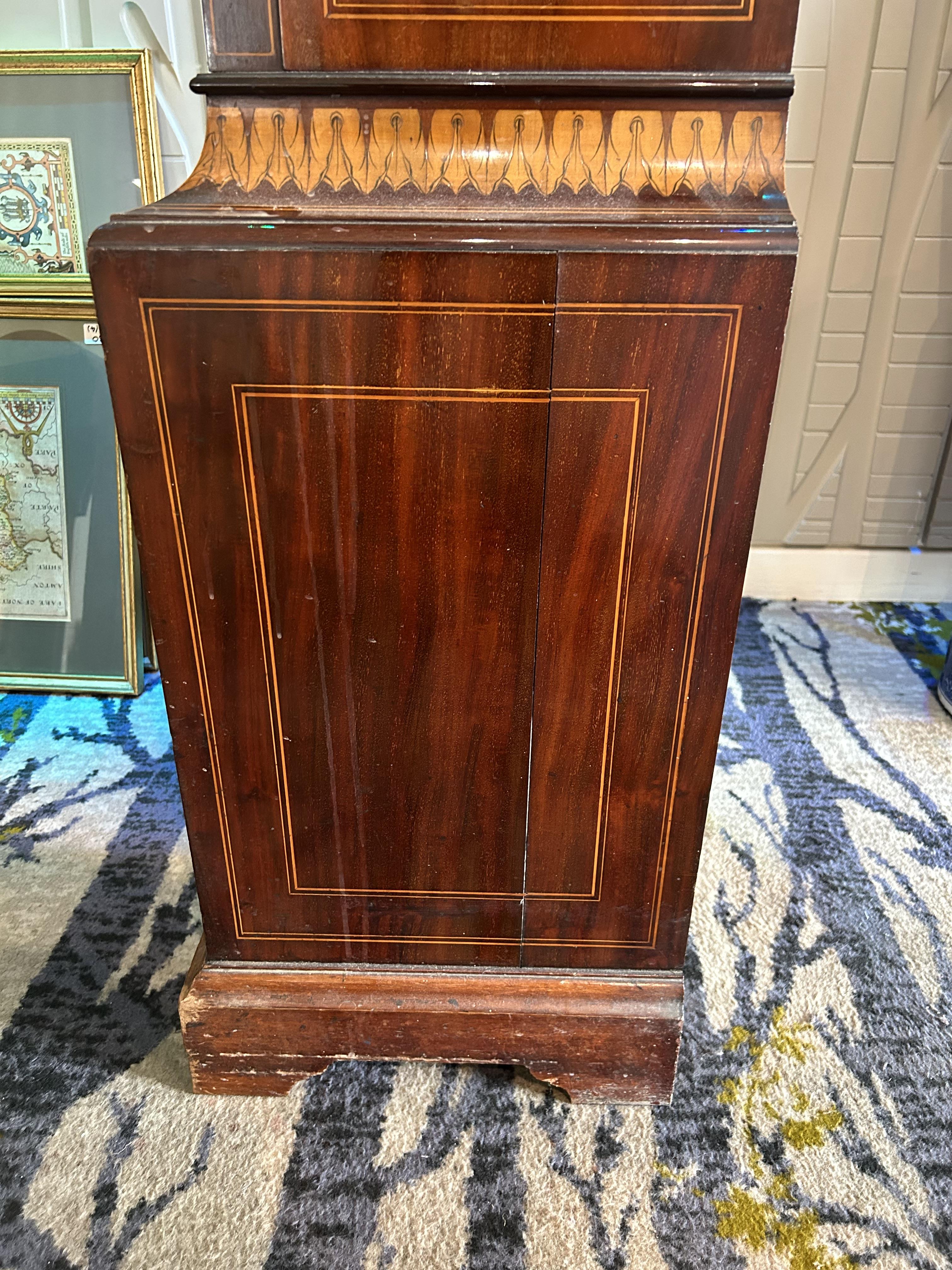 A late Victorian Sheraton Revival mahogany and marquetry long case clock with moonphase - Image 13 of 25