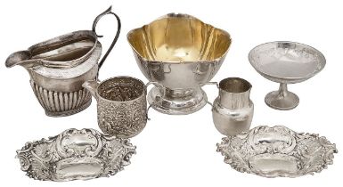Victorian and later silver to include cream jugs and sugar basin