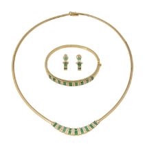 An emerald and diamond-set demi parure