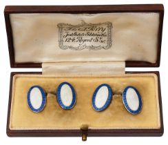 A pair of gentleman's silver and guilloche enamel cufflinks