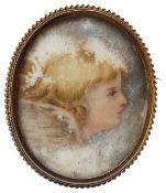 A Victorian painted ceramic and gold mounted brooch