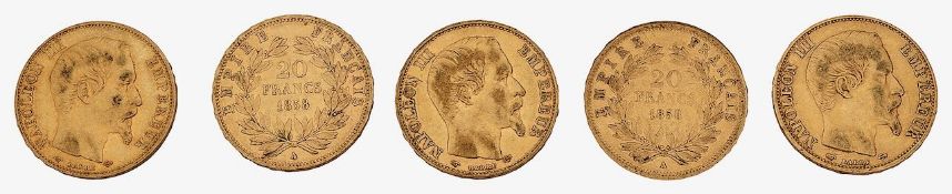 France. Napoleon III, Five gold 20 Francs, 1858, (5)
