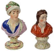 Two early 19th century Staffordshire pearlware busts
