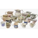 A collection of 19th century pottery jugs and mugs