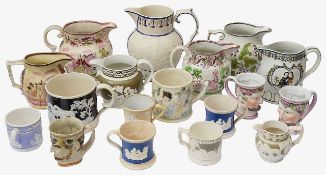 A collection of 19th century pottery jugs and mugs