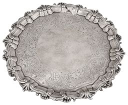 A mid 18th century Irish small silver salver