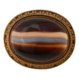 A mid Victorian banded agate brooch