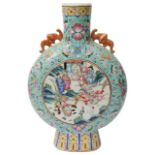 A Chinese Canton famille rose porcelain moon flask