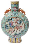 A Chinese Canton famille rose porcelain moon flask