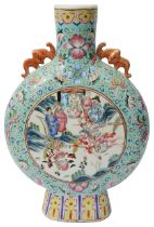 A Chinese Canton famille rose porcelain moon flask