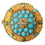 A mid 19th century turquoise and yellow gold locket brooch