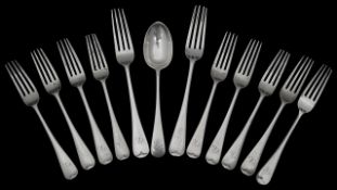 Late Victorian matched silver Old English pattern flatware