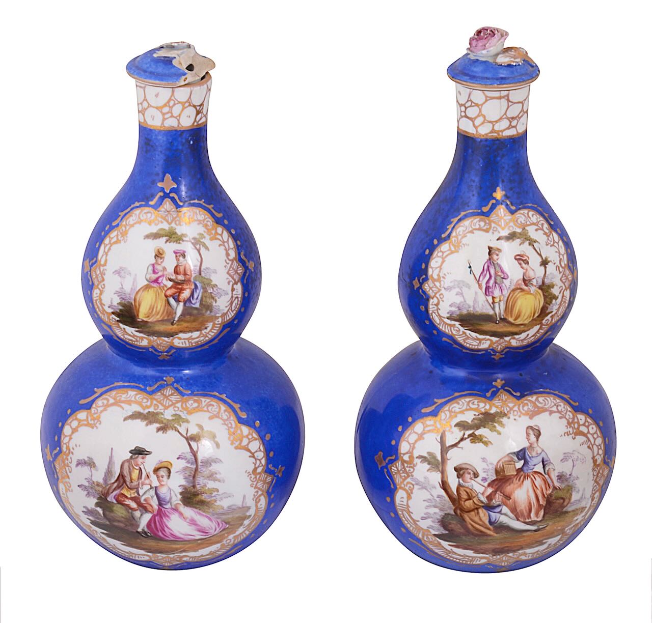 A pair of Dresden Helena Wolfsohn double gourd shaped vases and covers