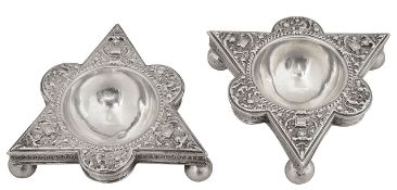 A pair of late Victorian silver open salts in Renaissance style
