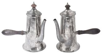 A pair of Edwardian silver cafe au lait pots