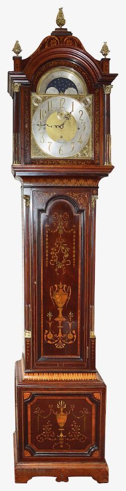 A late Victorian Sheraton Revival mahogany and marquetry long case clock with moonphase