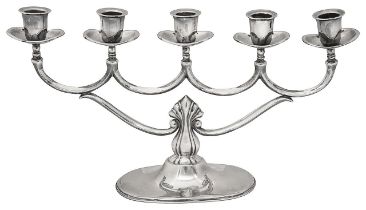 An early 20th century Norwegian .830 silver five light candelabrum