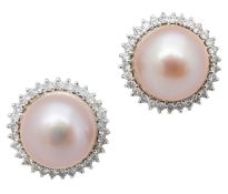 A pair of cultured mabe pearl and diamond cluster ear-studs