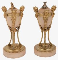 A pair of late 19th century French gilt bronze and alabaster cassolettes