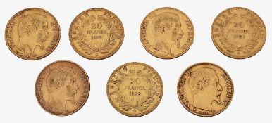 France. Napoleon III, Seven gold 20 Francs, 1859 x 3, 1860 x 4, (7)