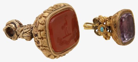 Two early 19th century gold cased fobs