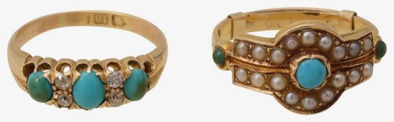 18ct gold diamond and turquoise set ring