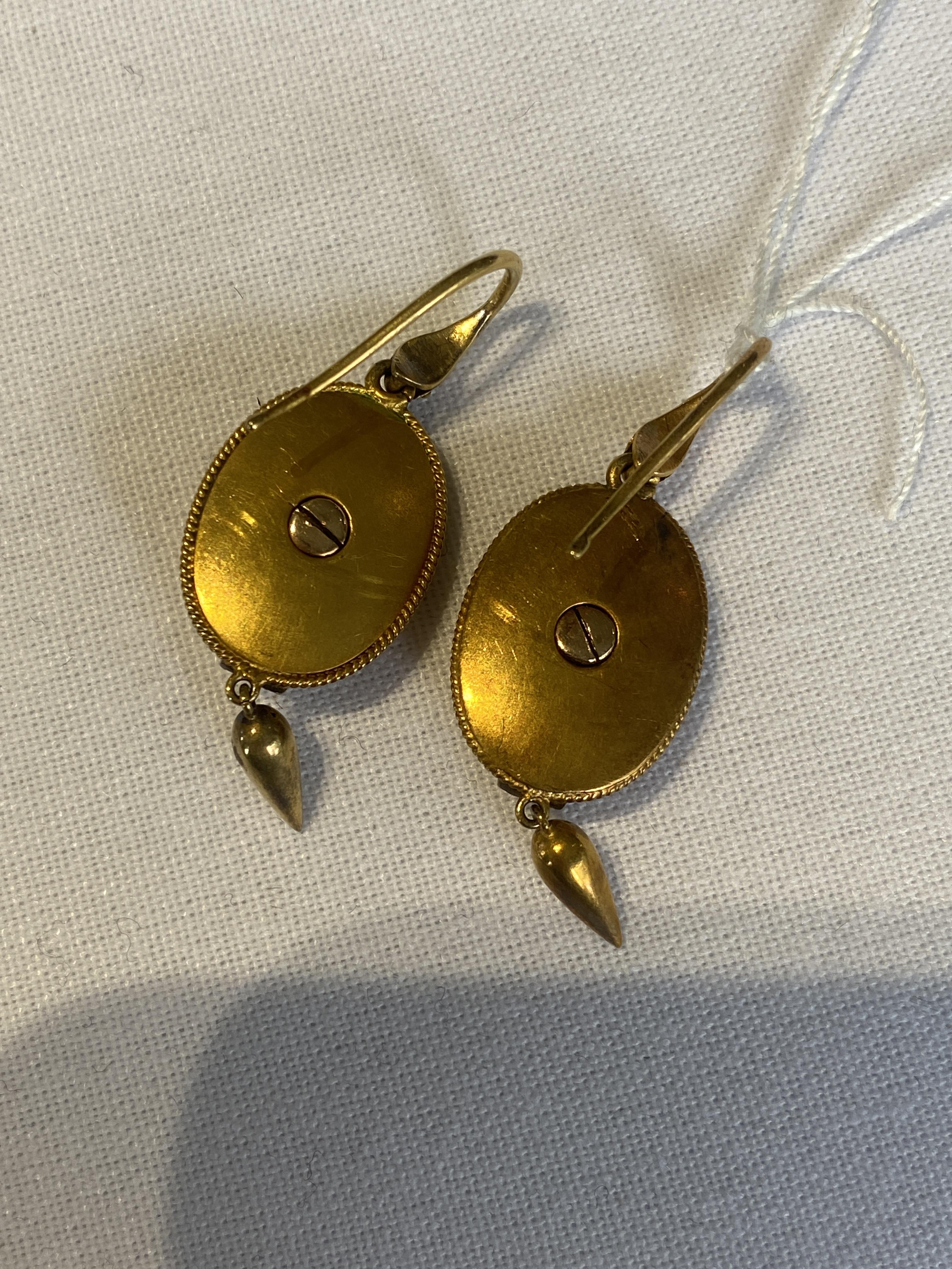 A pair of mid 19th century yellow gold and gem-set ear pendants - Image 2 of 3