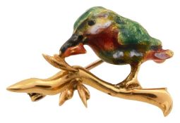 An enamel Kingfisher brooch