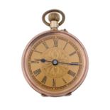 A lady's 9ct gold open faced keyless pocket watch