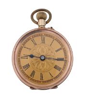 A lady's 9ct gold open faced keyless pocket watch