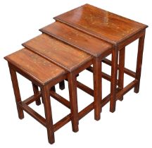 Anglo-Indian brass inlaid teak nest of four occasional tables
